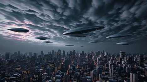 alien ufo invasion over night city