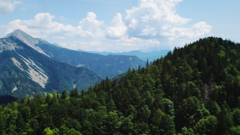 Aerial-view-of-Prevala-mountains-landscape,-cruved-dolly-in,-Slovenia