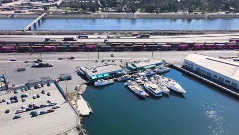 aerial view of long beach fishing boats