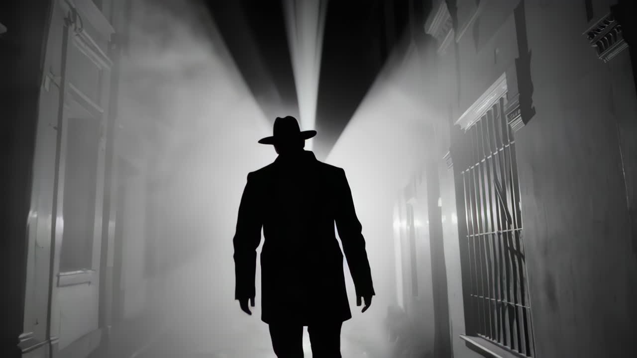 таинственная фигура в туманном переулке ночью