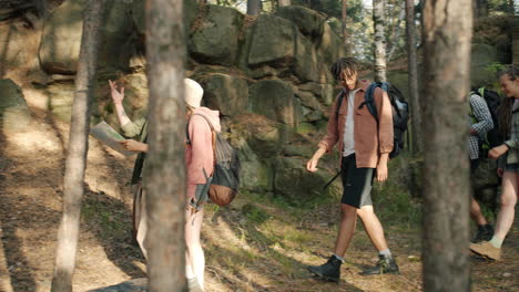 Friends Hiking in the Woods