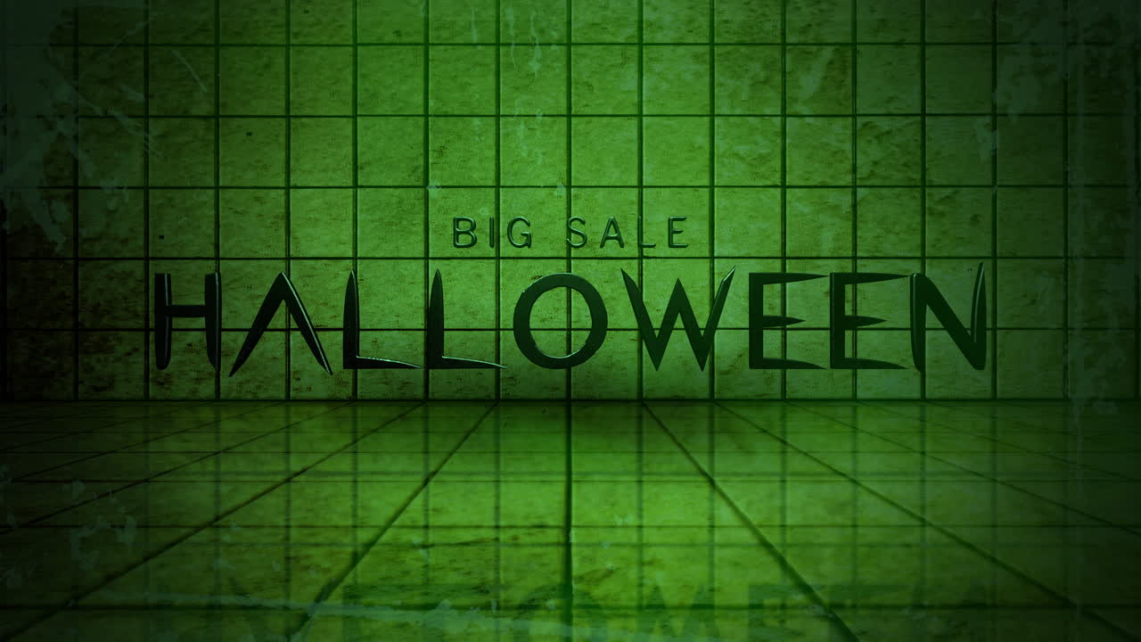 gran venta de halloween en la pared verde en la habitación sucia