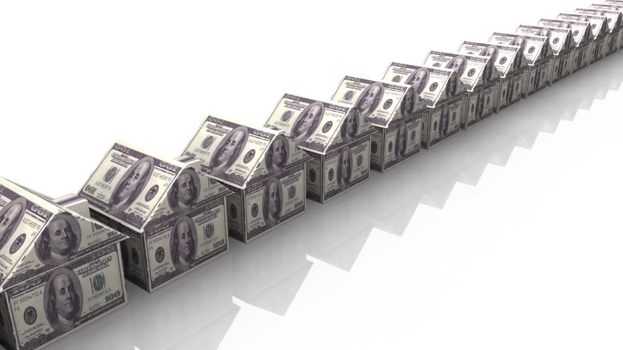 한 줄에 있는 달러 주택의 애니메이션