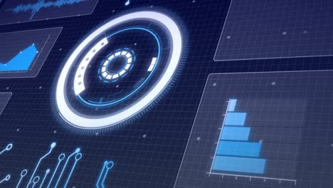 Animation-Der-Statistikaufzeichnung-Und-Des-Scope-Scans-Auf-Bildschirmen-über-Dem-Raster