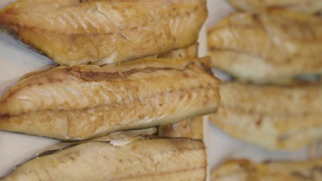 close-up of smoked fish fillets