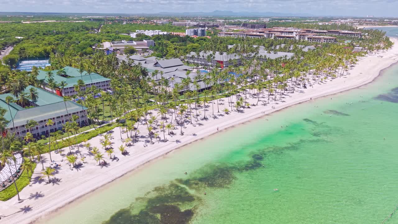 Barceló Bávaro Palace seafront luxury resort, Punta Cana, Dominican Republic. Aerial drone view