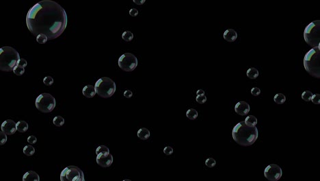 soap bubbles rising on black background animation 3d