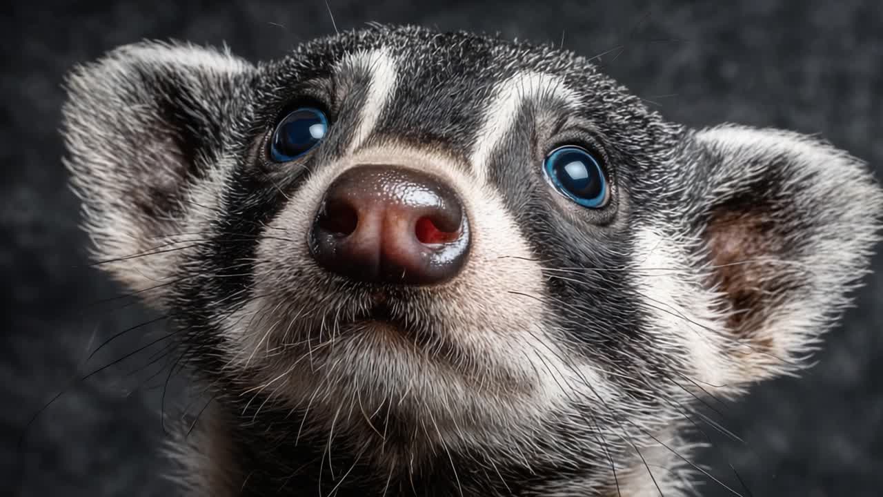 Et nærbillede af et nuttet maskotlignende dyr med udtryksfulde øjne og et karakteristisk ansigt, der fanger dets unikke træk og legesyge charme i fantastiske detaljer.