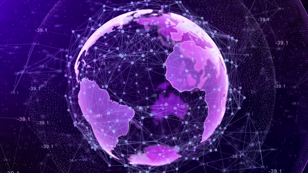 Abstract triangles hud globe earth loop alpha cyber security and global communication technology