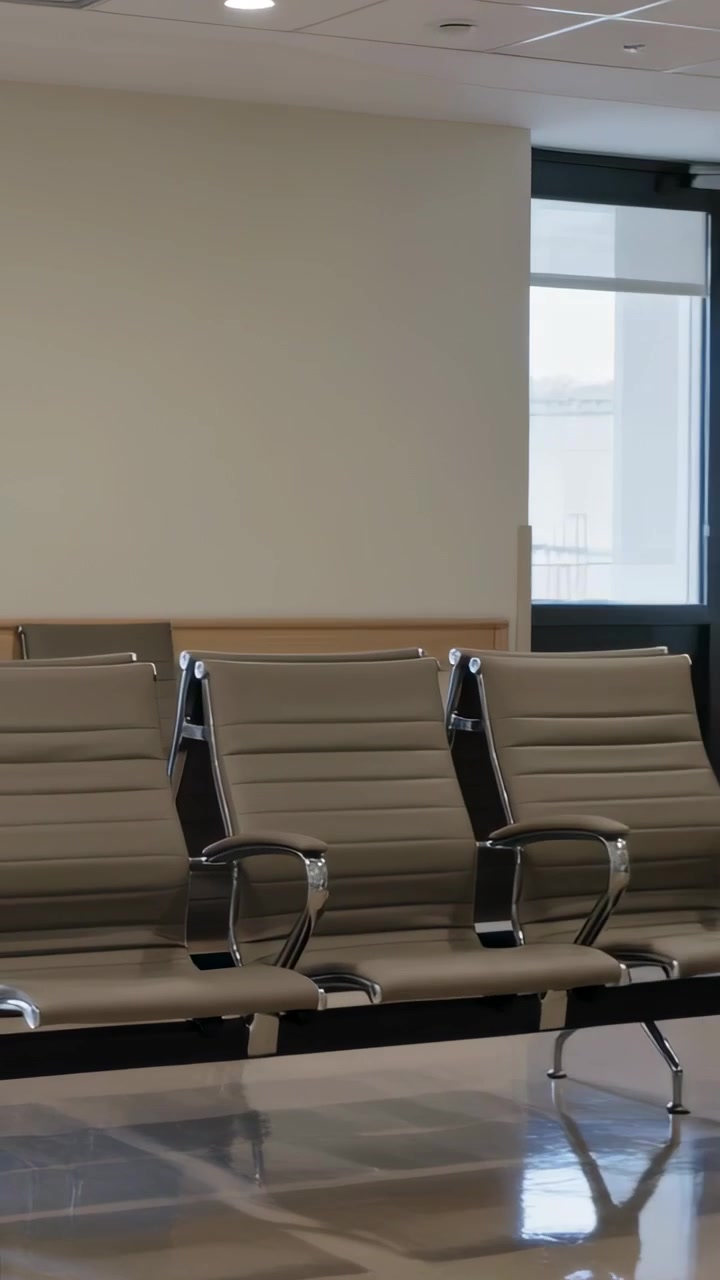 Vertical video: Panning camera moving right revealing chairs in reception, showing layout