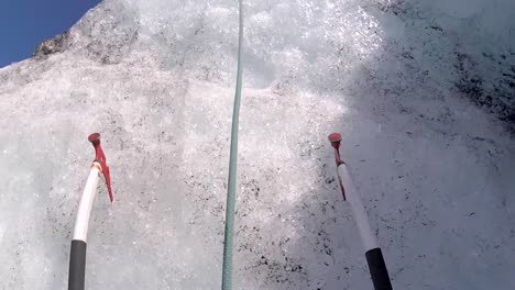 pov of ice climbing solheimajokull glacier on the south side of iceland