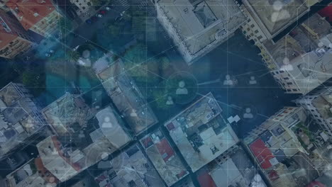animation of network of connections over cityscape