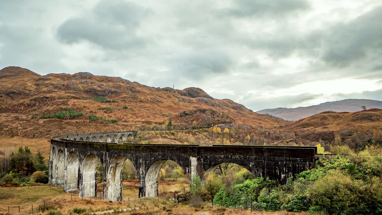 glenfinnan viaduct, jacobite express timelapse, 스코틀랜드 고원, 스코틀랜드