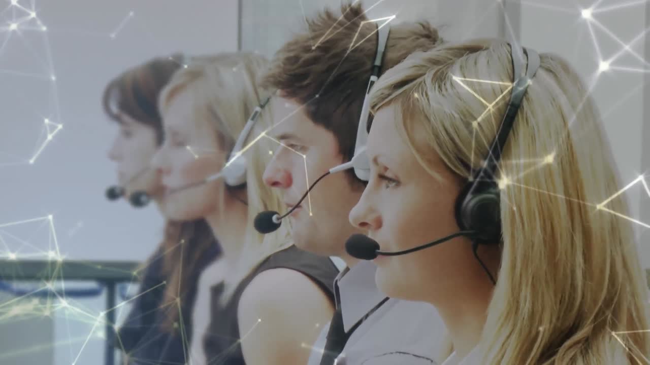 전화 헤드 ⁇ 을 사용하는 비즈니스 사람들을 통해 연결 네트워크의 애니메이션