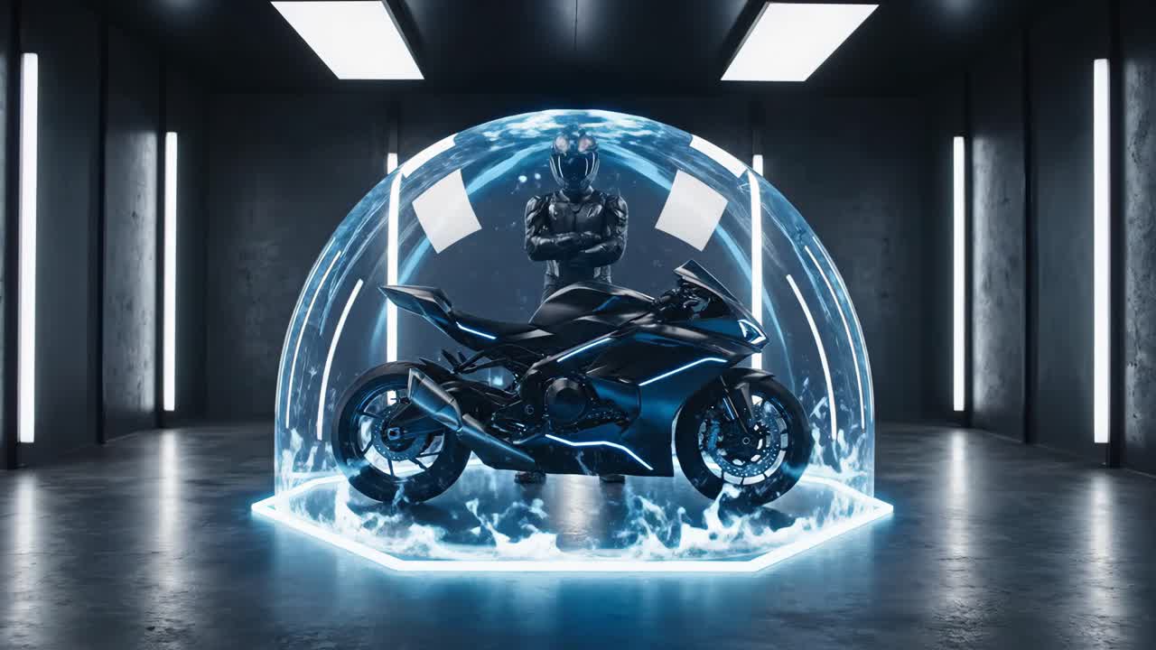 Futuristic Motorcycle with Neon Protection Shield