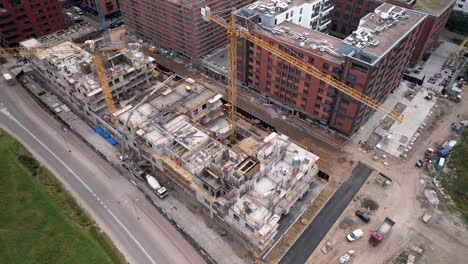 Construction site with cranes, building development