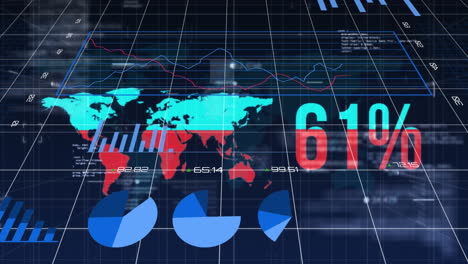 animación del procesamiento de datos sobre el mapa del mundo sobre fondo negro