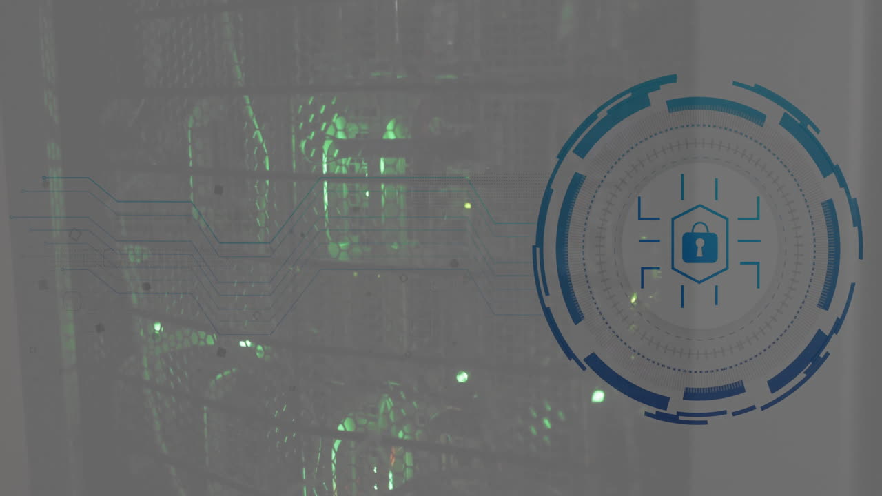 Animation of scope scanning with padlock icon over server room