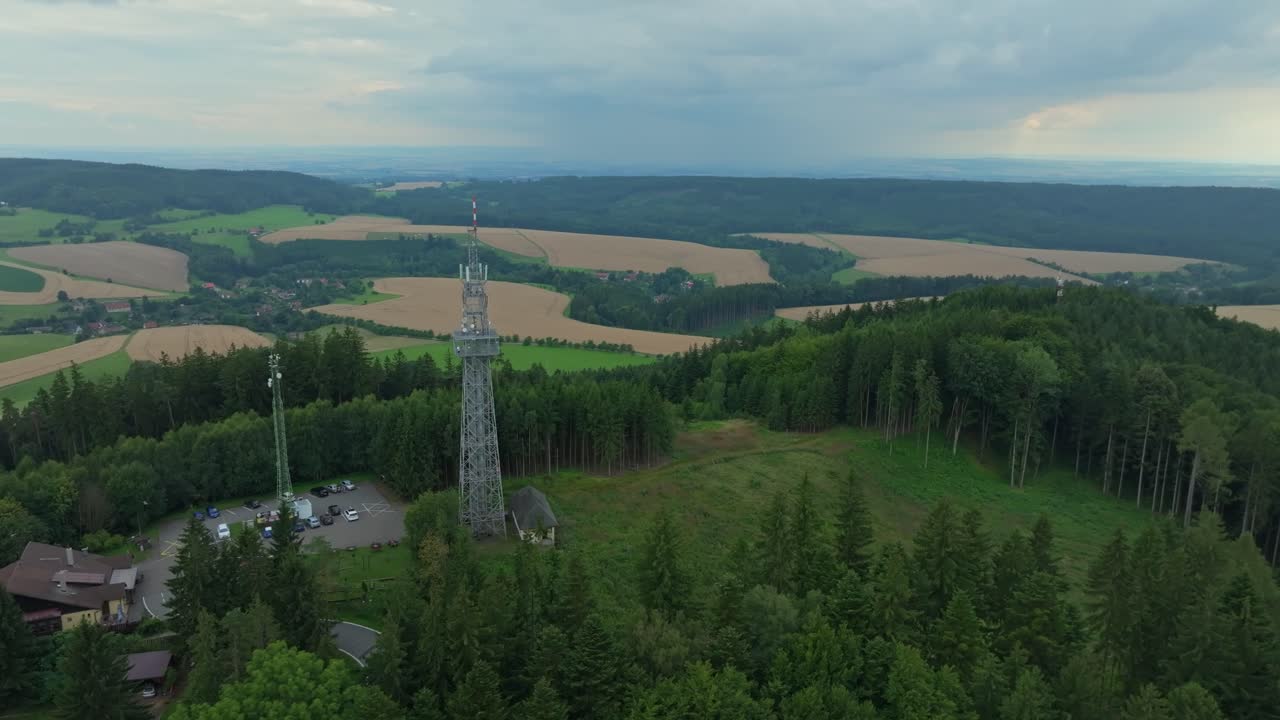Transmission tower on a hill. A sought-after tourist attraction used as a lookout tower. Ústí nad Orlicí, Czech Republic