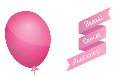 animation of flying pink balloon over breast cancer text