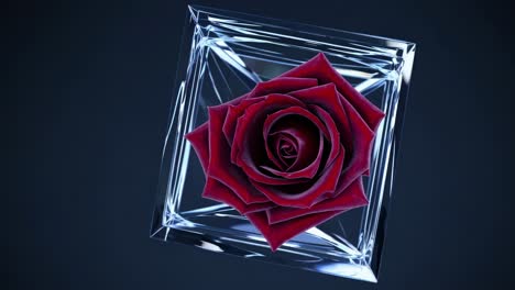 red rose in a crystal box