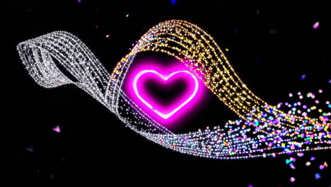 abstract glowing heart with sparkling light trails and confetti