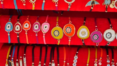 colorful evil eye bracelets on display