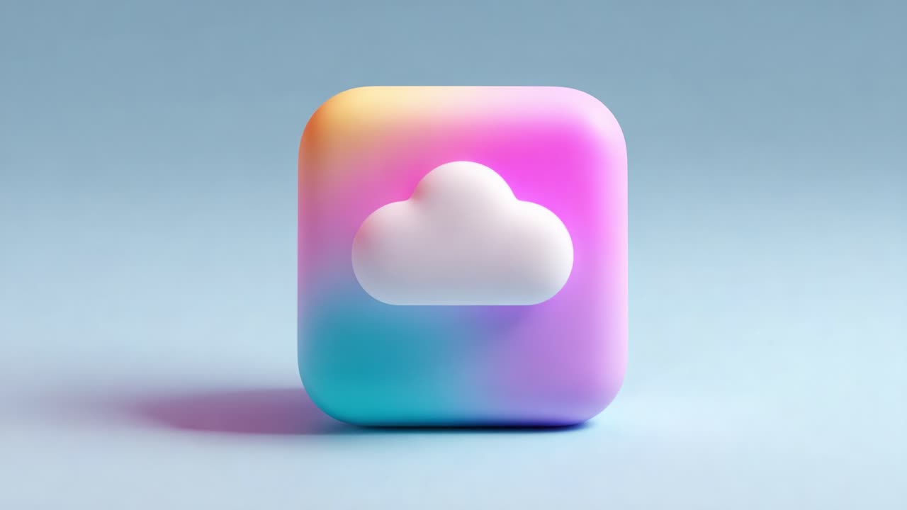 A Vibrant and Modern Cloud Icon Displayed on a Soft Blue Background, Showcasing Gradient Colors with a Pearly White Cloud Design, Perfect for Digital Themes and App Design Inspirations