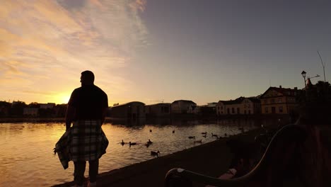 on the lake watching the waterfowl at sunset