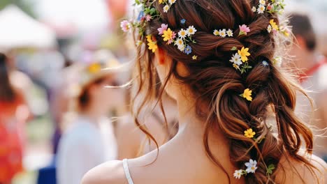 woman with floral crown and braided hair