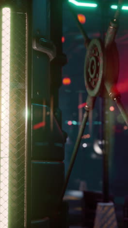 futuristic street with neon glow at night