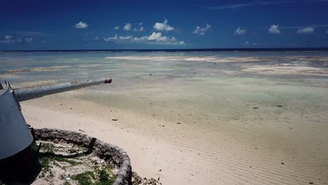 Aerial-Flyover-of-WW2-Coastal-Artillery-Gun-near-Tarawa,-Kiribati