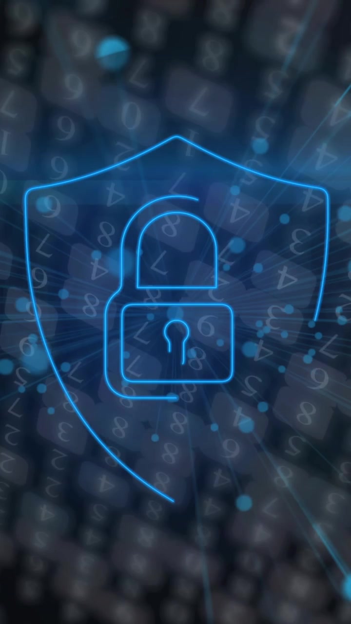 Animazione di lucchetto di sicurezza online, elaborazione dati e reti di connessioni