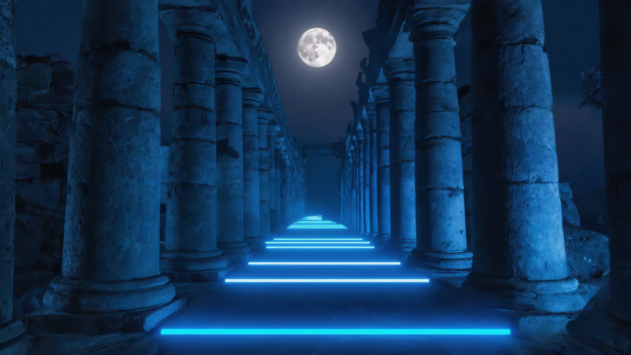 Ancient Ruins Under Moonlight