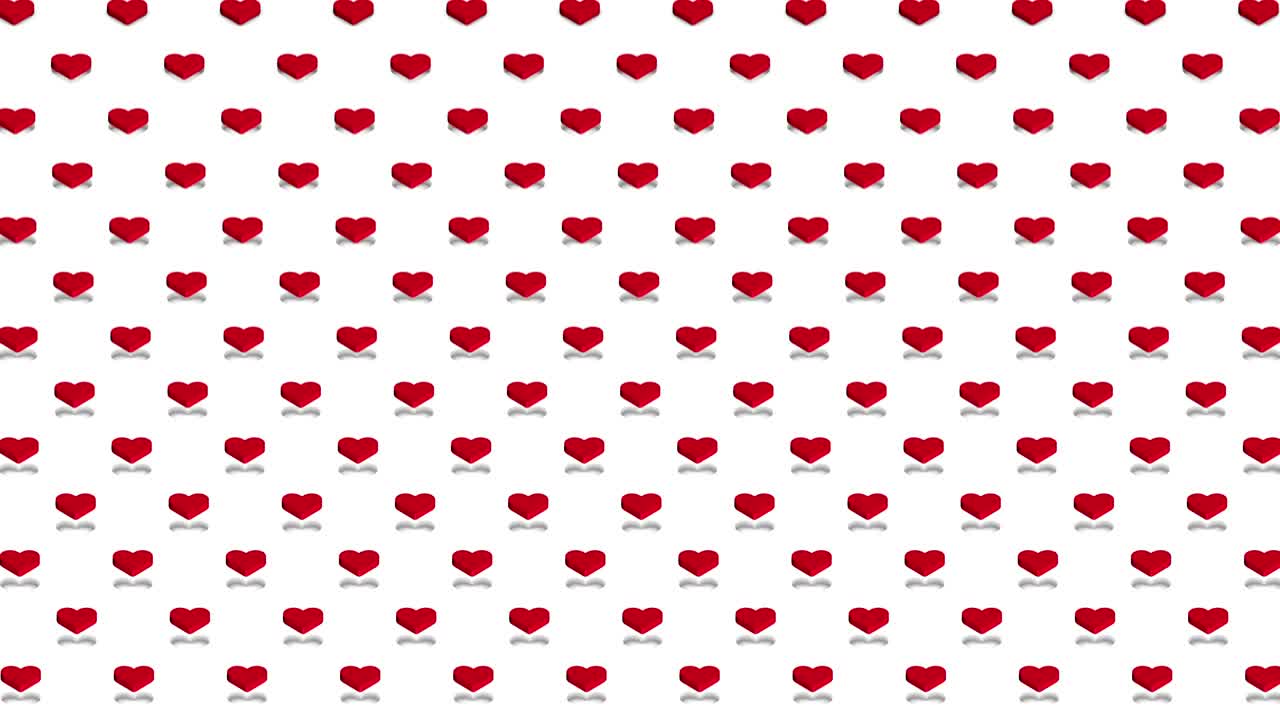Sfondo isometrico romantico con cuori rossi e onde diagonali in movimento
