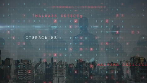 animación del texto del crimen cibernético sobre el paisaje urbano