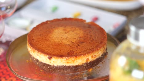 delicious homemade flan with chocolate crust