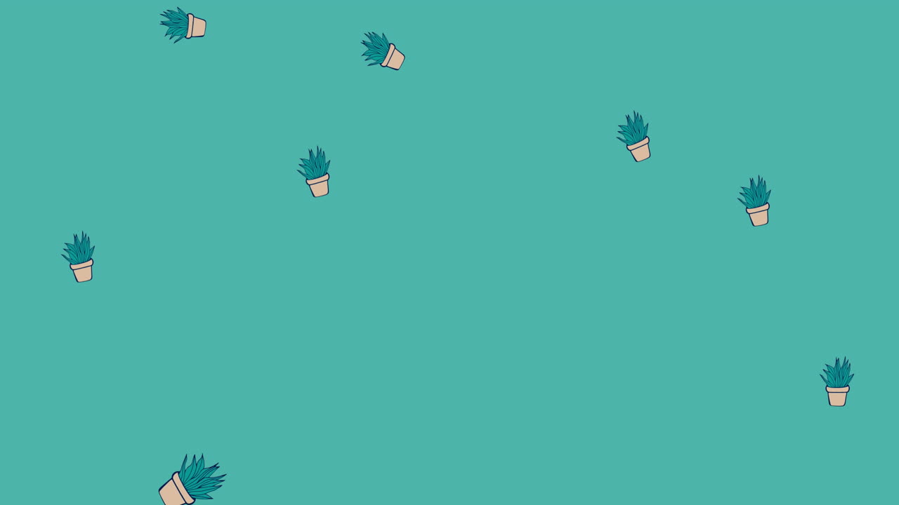 animación de la ilustración de plantas de interior en macetas que caen sobre un fondo azul