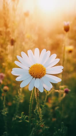 beautiful white daisy in a field at sunset