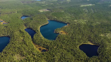 Vista-Aérea-Del-Lago-Y-El-Bosque-En-Finlandia.-Hermosa-Naturaleza-De-Finlandia.