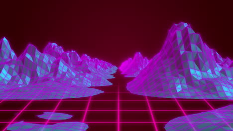 animation of multi coloured flashes over digital mountains