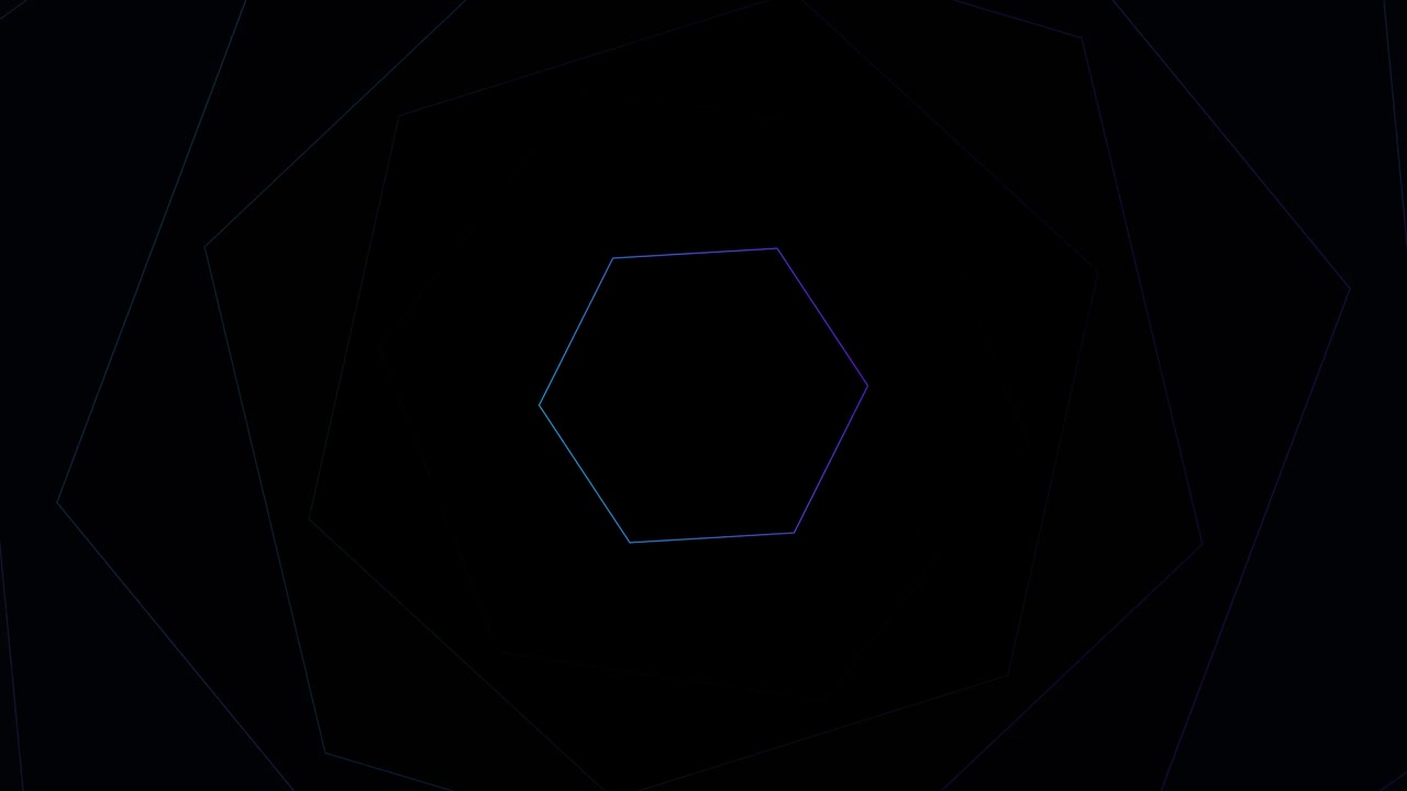 Abstract Geometric Hexagon Tunnel Expanding on Black Background