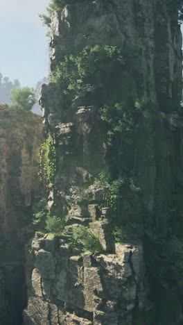 a tall, vertical cliff covered in green vegetation