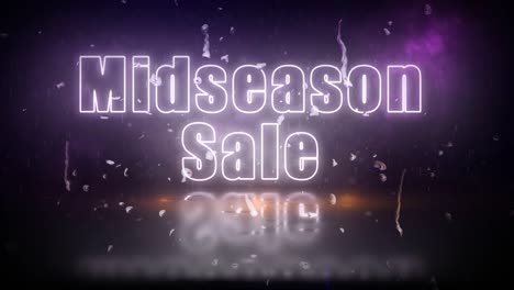 &quot;midseason sale&quot; neonlichtbord onthuld door een storm met flikkerende lichten