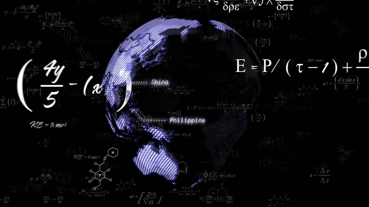 animación del procesamiento de datos sobre el globo sobre fondo negro