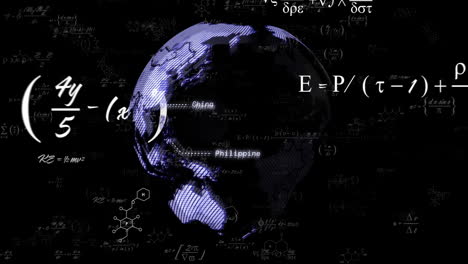 Animation-of-data-processing-over-globe-on-black-background