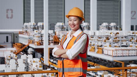 trabajadora de fábrica en un almacén