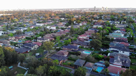 flyover of a beautiful suburban neighborhood in australia