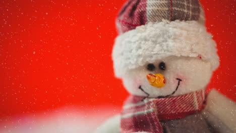 Animación-De-Nieve-Cayendo-Contra-Muñeco-De-Nieve-Navideño-En-Rojo