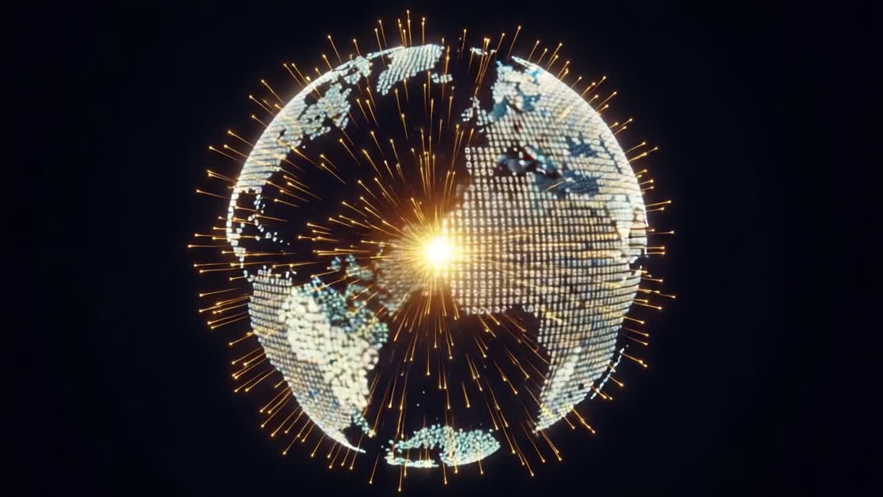 A Digital Representation of Earth Surrounded by Luminous Binary Data Streams, Highlighting the Interconnectedness of Global Information Systems